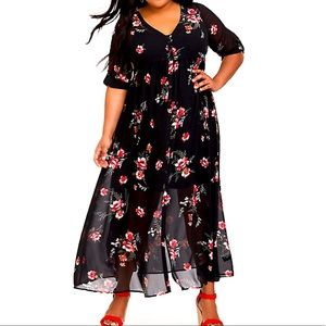 Torrid Floral Maxi Length Shirt-dress